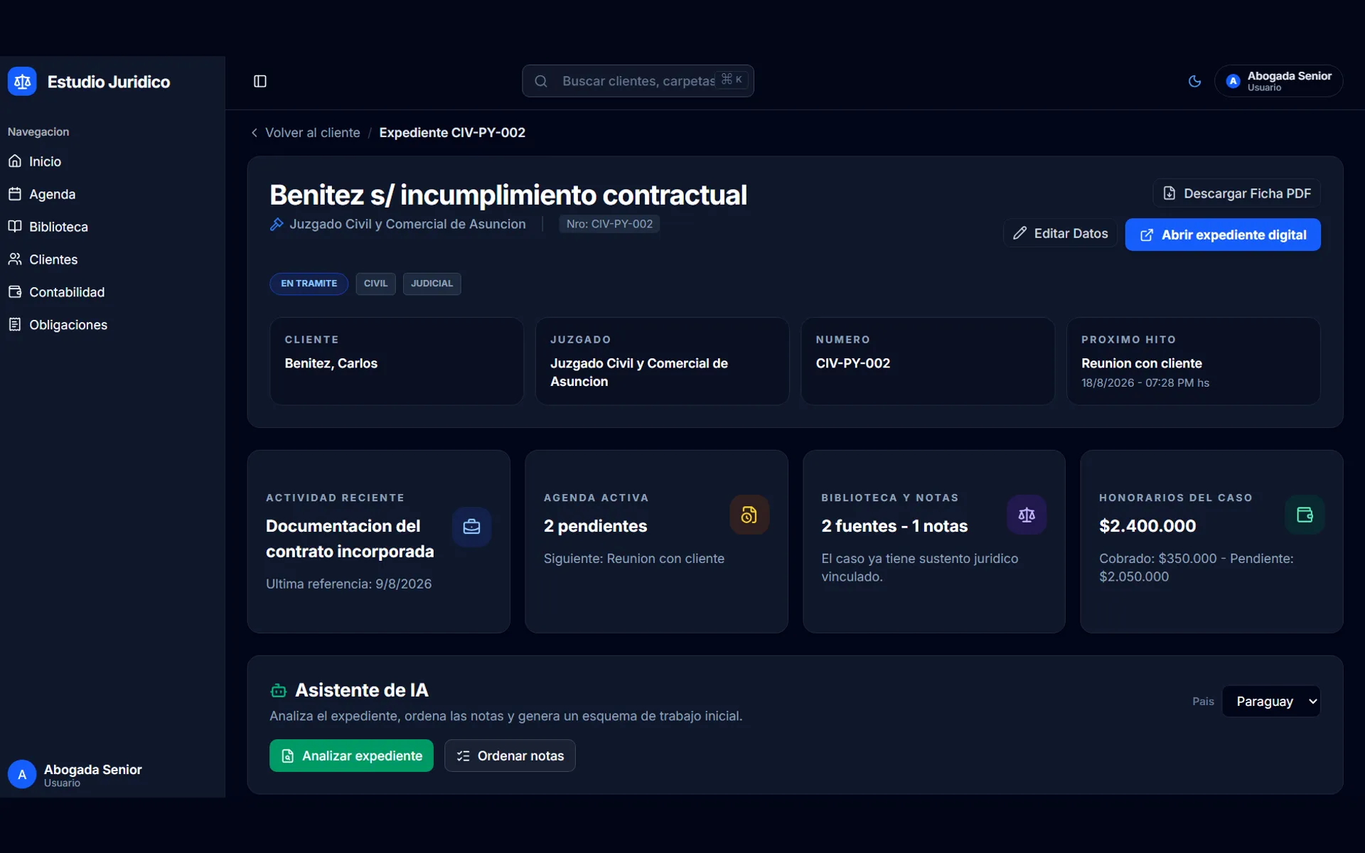 Detalle de un expediente judicial