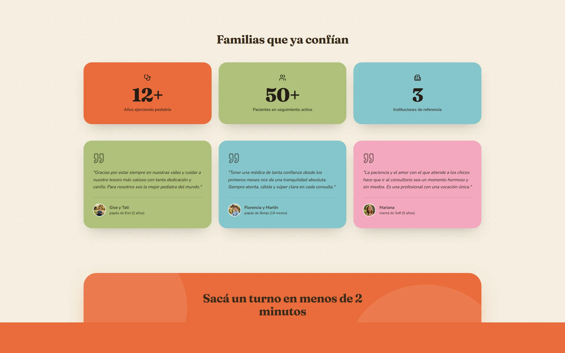 Testimonios de familias, con la trayectoria de la clínica arriba
